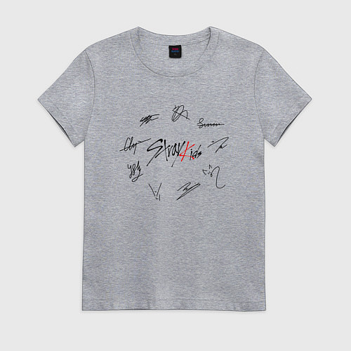 Женская футболка STRAY KIDS АВТОГРАФЫ ЧЁРНЫЙ / Меланж – фото 1