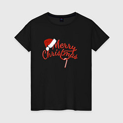 Футболка хлопковая женская Надпись Merry Christmas Новый Год, цвет: черный