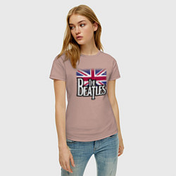 Футболка хлопковая женская The Beatles Great Britain Битлз, цвет: пыльно-розовый — фото 2