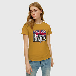 Футболка хлопковая женская The Beatles Great Britain Битлз, цвет: горчичный — фото 2