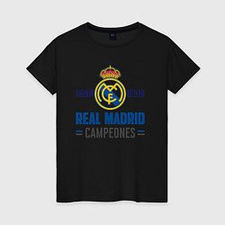 Футболка хлопковая женская Real Madrid Реал Мадрид, цвет: черный