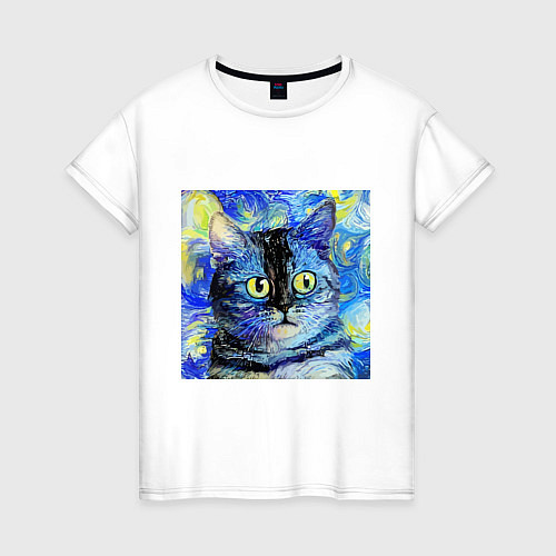 Женская футболка Кот ван Гога Настроение / Белый – фото 1