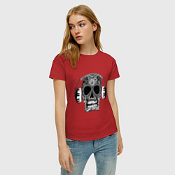 Футболка хлопковая женская Musical skull, цвет: красный — фото 2