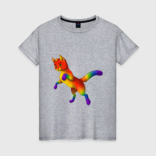 Женская футболка Разноцветный котёнок / Меланж – фото 1