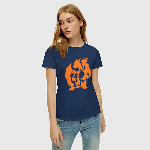 Женская футболка Эволюция Покемона Чармандер / Тёмно-синий – фото 3