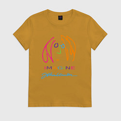 Футболка хлопковая женская Джон Леннон Автопортрет Автограф, цвет: горчичный