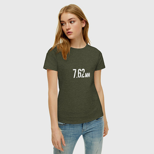 Женская футболка РАЗМЕР ПАТРОНА 7 62 мм / Меланж-хаки – фото 3