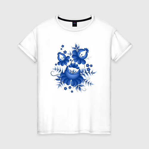 Женская футболка Голубой орнамент Гжель / Белый – фото 1