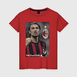 Футболка хлопковая женская Paolo Cesare Maldini - Milan, captain, цвет: красный