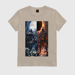 Футболка хлопковая женская Dark Souls x Bloodborne Дарк Соулс, цвет: миндальный