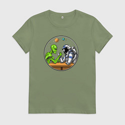 Женская футболка Армрестлинг пришелец против космонавта