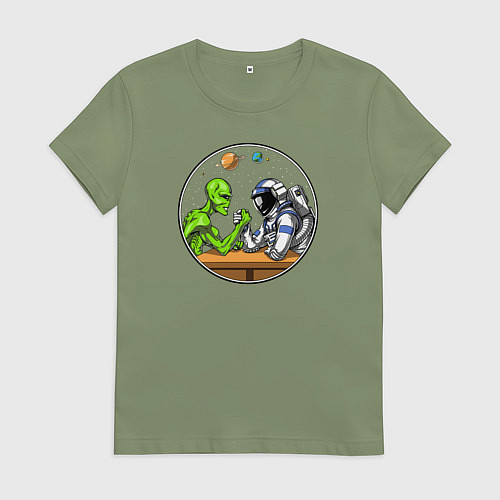 Женская футболка Армрестлинг пришелец против космонавта / Авокадо – фото 1