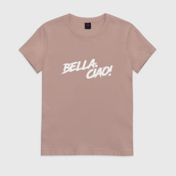 Футболка хлопковая женская БУМАЖНЫЙ ДОМ, BELLA CIAO!, цвет: пыльно-розовый