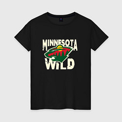 Футболка хлопковая женская Миннесота Уайлд, Minnesota Wild, цвет: черный