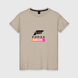 Футболка хлопковая женская Forza Horizon 5 Logo black, цвет: миндальный