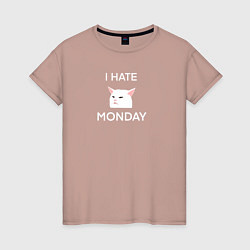 Женская футболка I hate monday текст с котом