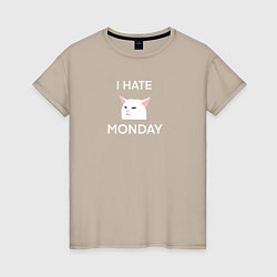 Женская футболка I hate monday текст с котом