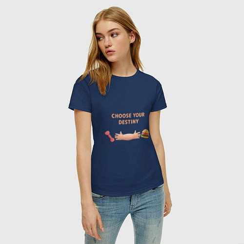 Женская футболка Бургер или Фитнес / Тёмно-синий – фото 3