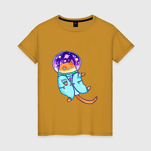 Женская футболка Кот в космосе 2022 две стороны / Горчичный – фото 1