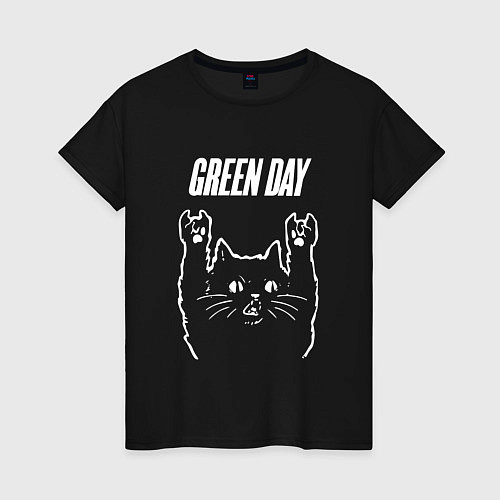 Женская футболка Green Day Рок кот / Черный – фото 1