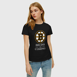 Футболка хлопковая женская Boston are coming, Бостон Брюинз, Boston Bruins, цвет: черный — фото 2