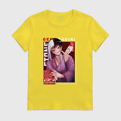 Футболка хлопковая женская Доктор Стоун Dr Stone, Гэн Асагири, цвет: желтый