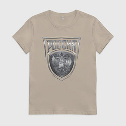 Женская футболка Россия металлический герб