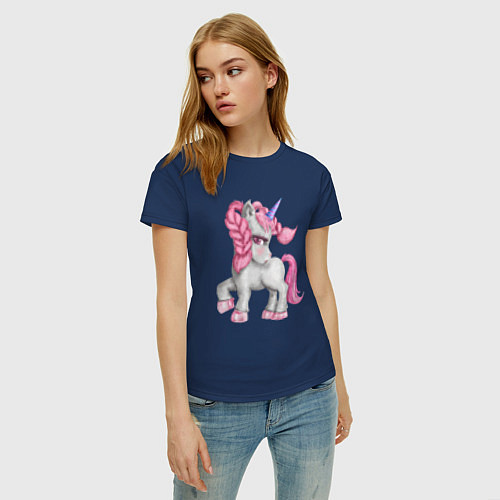 Женская футболка Единорог с розовой гривой / Тёмно-синий – фото 3