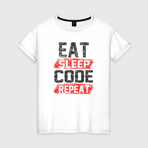 Женская футболка EAT SLEEP CODE REPEAT / Белый – фото 1