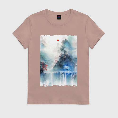 Женская футболка Изумительный японский пейзаж / Пыльно-розовый – фото 1