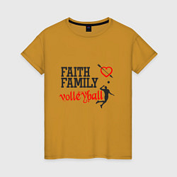 Футболка хлопковая женская Faith Family Volleyball, цвет: горчичный