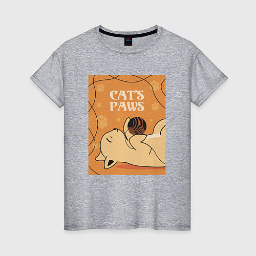 Женская футболка Котик с клубком ниток / Меланж – фото 1