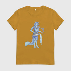 Футболка хлопковая женская Водолей, лиса фурри, цвет: горчичный