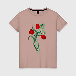 Женская футболка Красные тюльпаны, букет