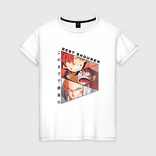 Женская футболка Нацу, Луффи и Сайтама Лучшие из сёнэна / Белый – фото 1