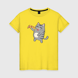 Женская футболка Кот с кусочком пиццы