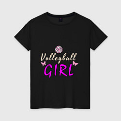 Футболка хлопковая женская Volleyball - Girl, цвет: черный