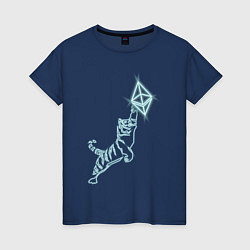 Женская футболка Этереум с тигром в неоновом свечении