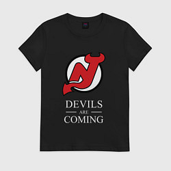 Футболка хлопковая женская New Jersey Devils are coming Нью Джерси Девилз, цвет: черный