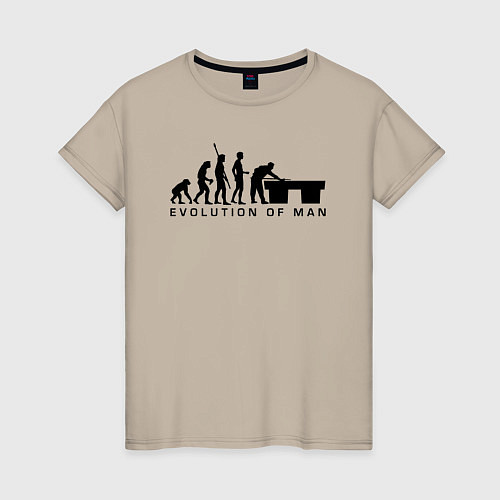 Женская футболка Эволюция человека бильярдист / Миндальный – фото 1