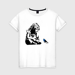 Женская футболка BANKSY girl with blue bird БЭНКСИ девочка с синей