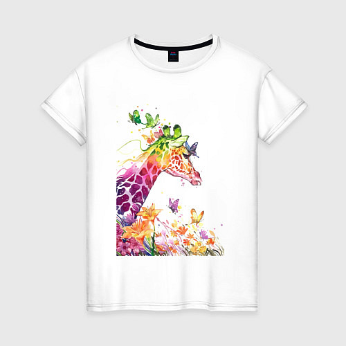Женская футболка Жираф и бабочки / Белый – фото 1