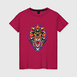 Футболка хлопковая женская Wild Tiger Samurai, цвет: маджента