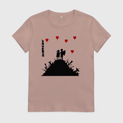 Женская футболка Banksy Бэнкси мальчик и девочка на горе оружия