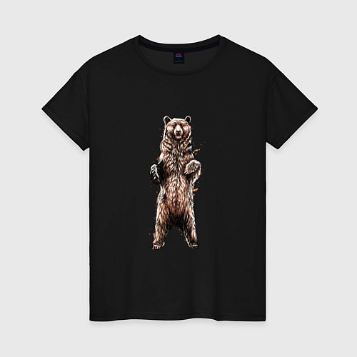 Женская футболка Медведь стоит на задних лапах / Черный – фото 1