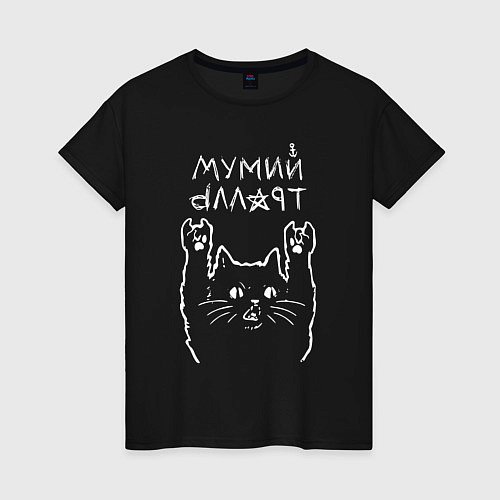 Женская футболка Мумий Тролль Рок кот / Черный – фото 1