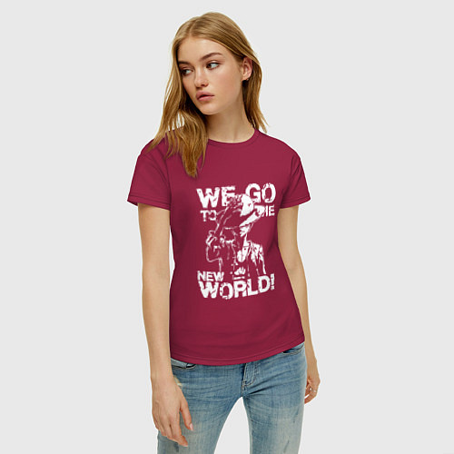 Женская футболка WE GO TO THE NEW WORLD ВАНПИС / Маджента – фото 3