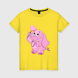 Футболка хлопковая женская Розовый слонёнок, цвет: желтый