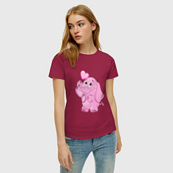 Футболка хлопковая женская Розовый слонёнок, цвет: маджента — фото 2