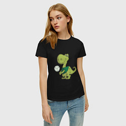 Футболка хлопковая женская Volleyball Dinosaur, цвет: черный — фото 2